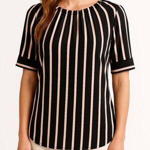 Women NWT Adrianna Papell Striped Puff Sleeve Blouse  Size M
